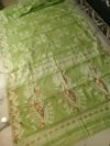 Lotus Soft Dhakai Jamdani Saree with Blouse Piece - Camo Green