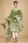 2 Piece Unstitched Soft Jamdani Churidar Set - Camo Green