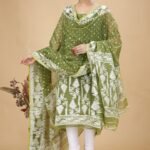 2 Piece Unstitched Soft Jamdani Churidar Set - Camo Green