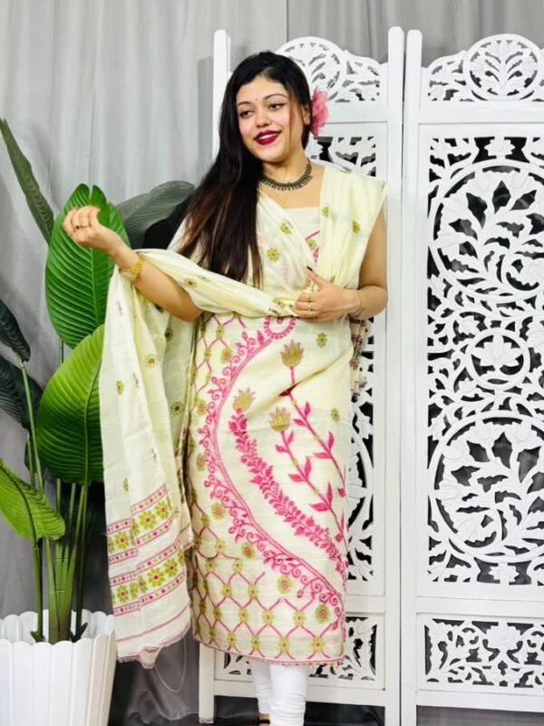Unstitched Soft Jamdani Churidar Piece - Chrome White