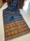 Soft Dhakai Jamdani Saree with Blouse Piece - Dark Blue Grey
