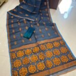 Soft Dhakai Jamdani Saree with Blouse Piece - Dark Blue Grey