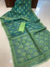 Pata Soft Dhakai Jamdani Sari with Blouse Piece - Dark Green Blue - Image 2