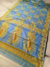 Lotus Soft Dhakai Jamdani Saree with Blouse Piece - Dark Pastel Blue