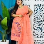 2 Piece Unstitched Soft Jamdani Churidar Set - Dark Salmon