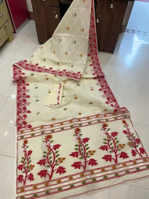 Deep Cream Soft Crosslota Dhakai Jamdani Sari