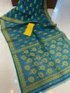 Pata Soft Dhakai Jamdani Sari with Blouse Piece - Deep Sea Blue - Image 2