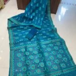 Pata Soft Dhakai Jamdani Sari with Blouse Piece - Deep Sea Blue