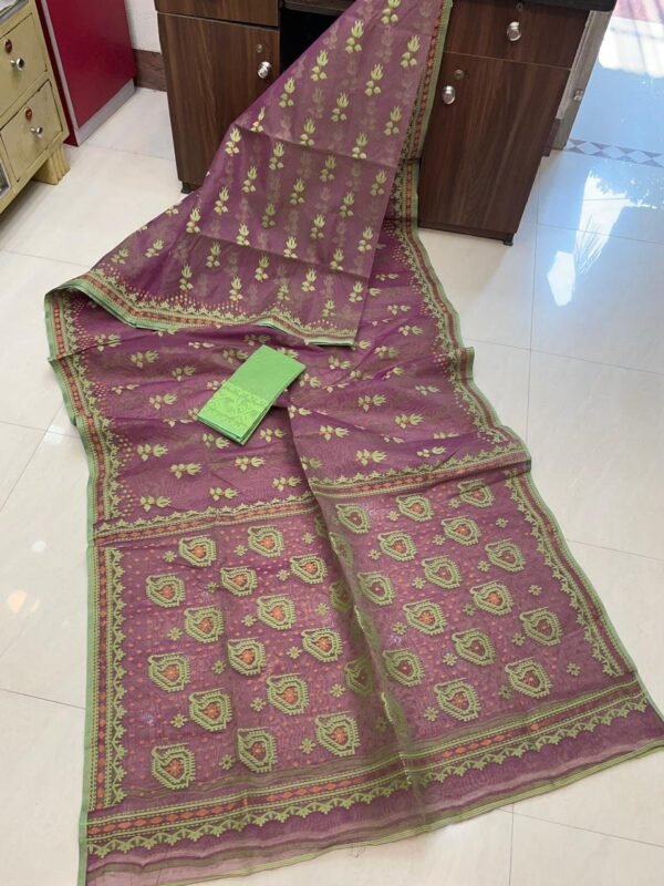 Pata Soft Dhakai Jamdani Sari with Blouse Piece - Dirty Purple