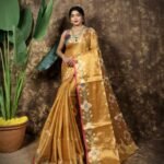 Sunflower Design Soft Dual Tone Tissue Sari - With Blouse Piece