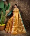 Sunflower Design Soft Dual Tone Tissue Sari - With Blouse Piece