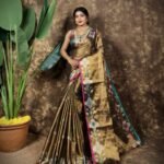 Sunflower Design Soft Dual Tone Tissue Sari - With Blouse Piece