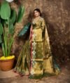 Sunflower Design Soft Dual Tone Tissue Sari - With Blouse Piece