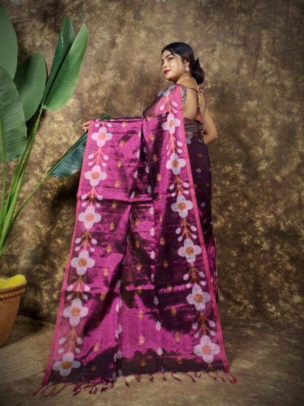Sunflower Design Soft Dual Tone Tissue Sari - With Blouse Piece