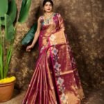 Sunflower Design Soft Dual Tone Tissue Sari - With Blouse Piece
