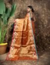 Sunflower Design Soft Dual Tone Tissue Sari - With Blouse Piece