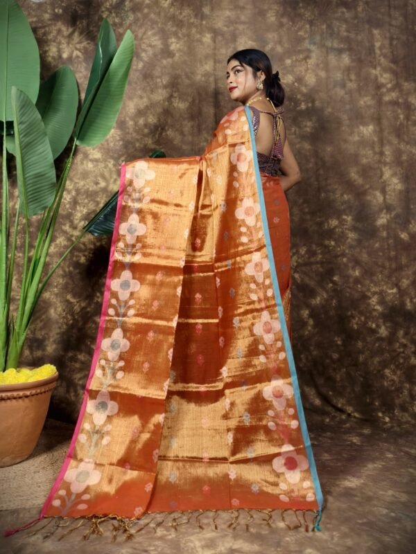 Sunflower Design Soft Dual Tone Tissue Sari - With Blouse Piece
