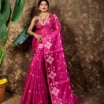 Sunflower Design Soft Dual Tone Tissue Sari - With Blouse Piece