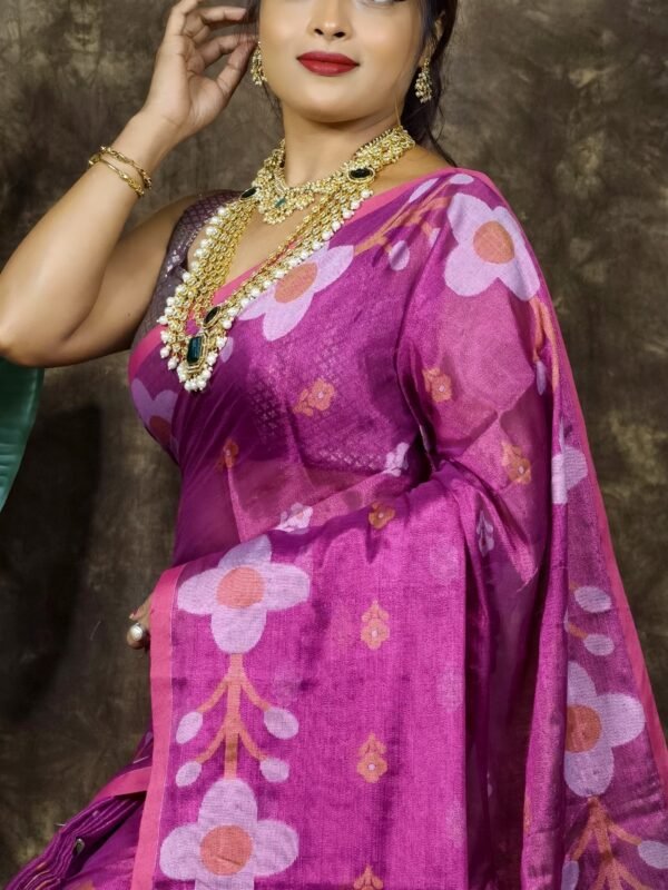 Sunflower Design Soft Dual Tone Tissue Sari - With Blouse Piece