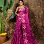 Sunflower Design Soft Dual Tone Tissue Sari - With Blouse Piece