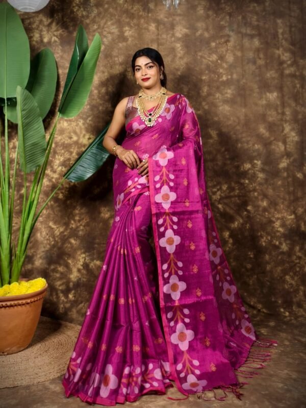 Sunflower Design Soft Dual Tone Tissue Sari - With Blouse Piece