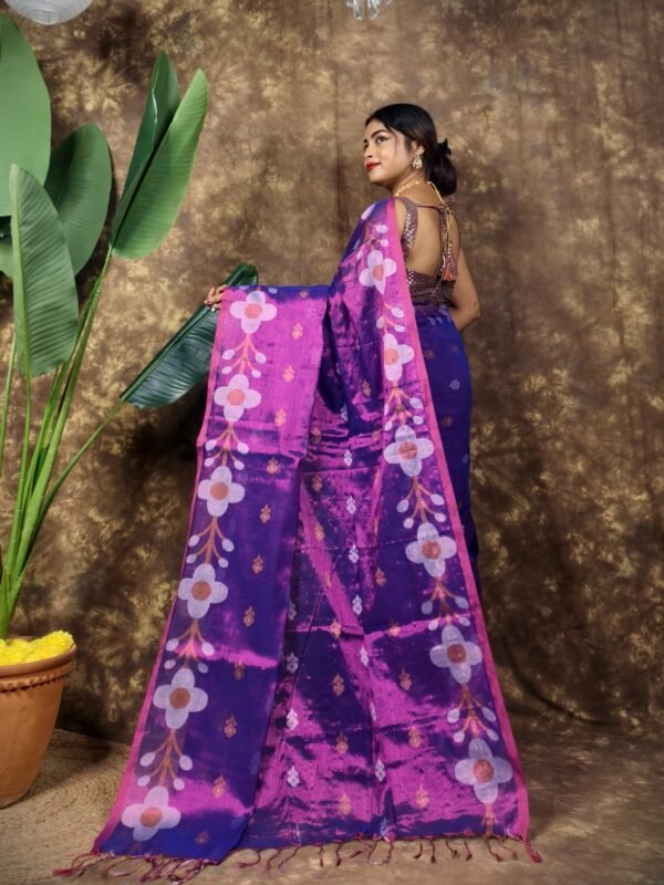 Sunflower Design Soft Dual Tone Tissue Sari - With Blouse Piece