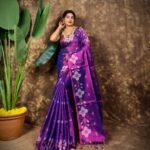 Sunflower Design Soft Dual Tone Tissue Sari - With Blouse Piece