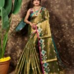 Sunflower Design Soft Dual Tone Tissue Sari - With Blouse Piece