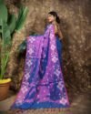 Sunflower Design Soft Dual Tone Tissue Sari - With Blouse Piece