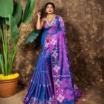 Sunflower Design Soft Dual Tone Tissue Sari - With Blouse Piece