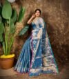 Sunflower Design Soft Dual Tone Tissue Sari - With Blouse Piece