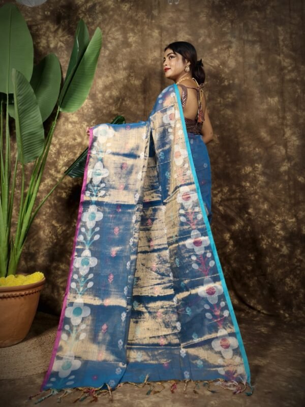 Sunflower Design Soft Dual Tone Tissue Sari - With Blouse Piece