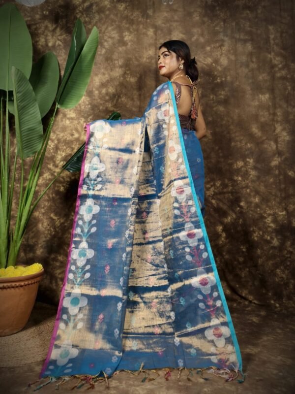 Sunflower Design Soft Dual Tone Tissue Sari - With Blouse Piece