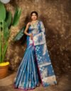 Sunflower Design Soft Dual Tone Tissue Sari - With Blouse Piece