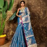 Sunflower Design Soft Dual Tone Tissue Sari - With Blouse Piece
