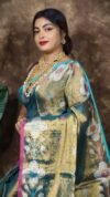 Sunflower Design Soft Dual Tone Tissue Sari - With Blouse Piece