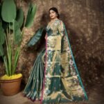 Sunflower Design Soft Dual Tone Tissue Sari - With Blouse Piece