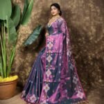 Sunflower Design Soft Dual Tone Tissue Sari - With Blouse Piece