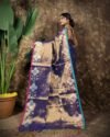 Sunflower Design Soft Dual Tone Tissue Sari - With Blouse Piece