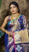 Sunflower Design Soft Dual Tone Tissue Sari - With Blouse Piece