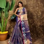 Sunflower Design Soft Dual Tone Tissue Sari - With Blouse Piece