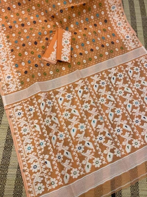 Shiuli Korat Soft Dhakai Jamdani Saree with Blouse Piece - Dull Orange