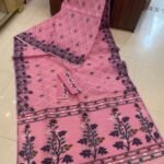 Dull Pink Soft Crosslota Dhakai Jamdani Sari