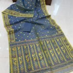 Patli Pallu Soft Dhakai Jamdani Sari with Blouse Piece - Dusky Blue