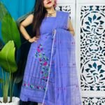 2 Piece Unstitched Soft Jamdani Churidar Set - Dusky Blue