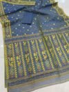 Patli Pallu Soft Dhakai Jamdani Sari with Blouse Piece - Dusky Blue - Image 2