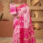 Buti Jal Soft Dhakai Jamdani Sari with Blouse Piece - Dusty Pink
