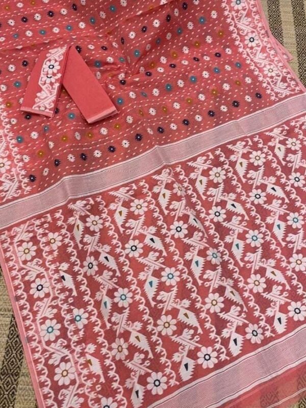 Shiuli Korat Soft Dhakai Jamdani Saree with Blouse Piece - Dusty Red