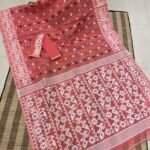 Shiuli Korat Soft Dhakai Jamdani Saree with Blouse Piece - Dusty Red