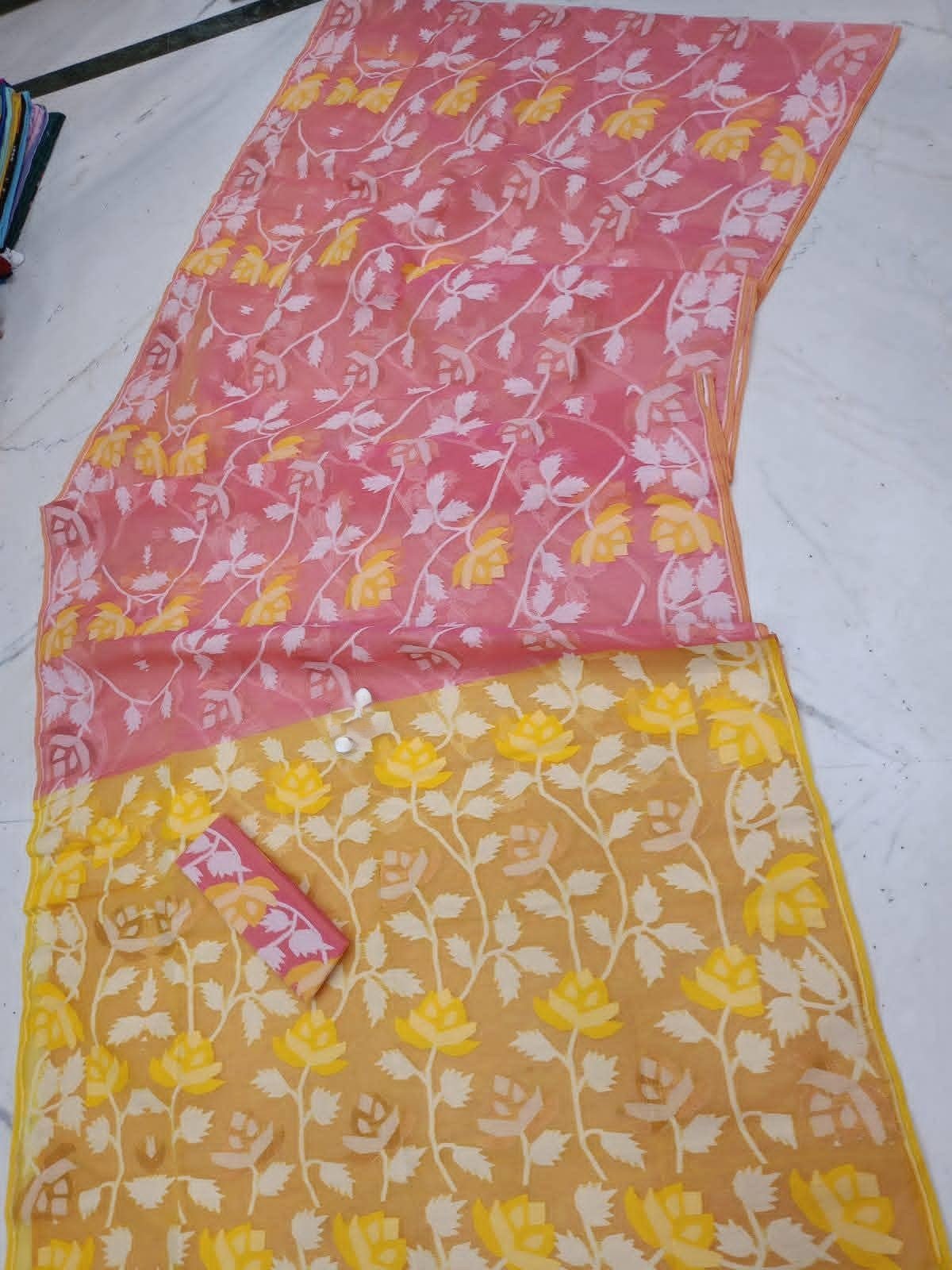 Water Lily Soft Dhakai Jamdani Saree with Blouse Piece - Dusty Rose